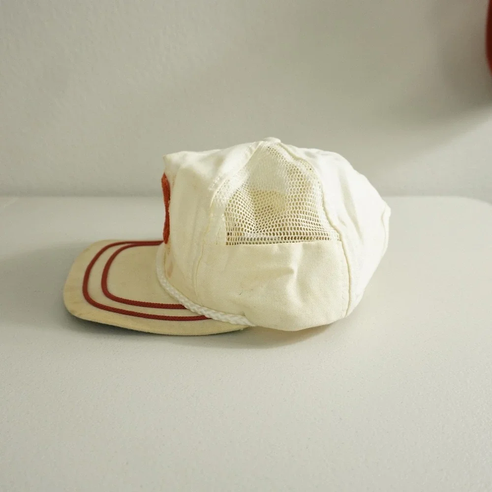 Pro Line Trucker Hat Mens OSFA White Orange Vintage Chenille T Patch Rope Detail